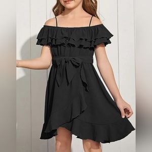 NWOT Girls Off The Shoulder Ruffle Dress with Belt